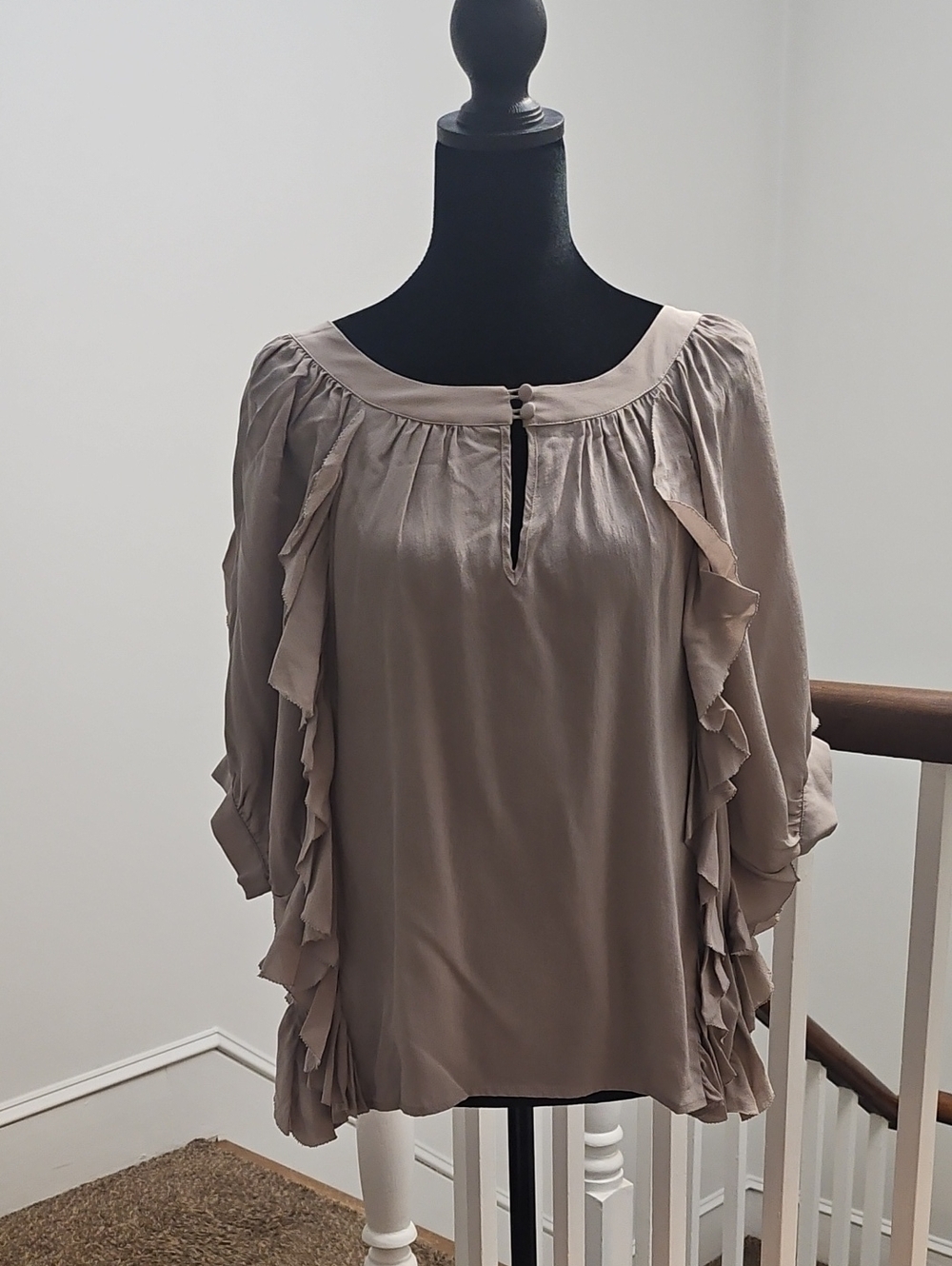 Blue Tassel Silk Ruffled Blouse